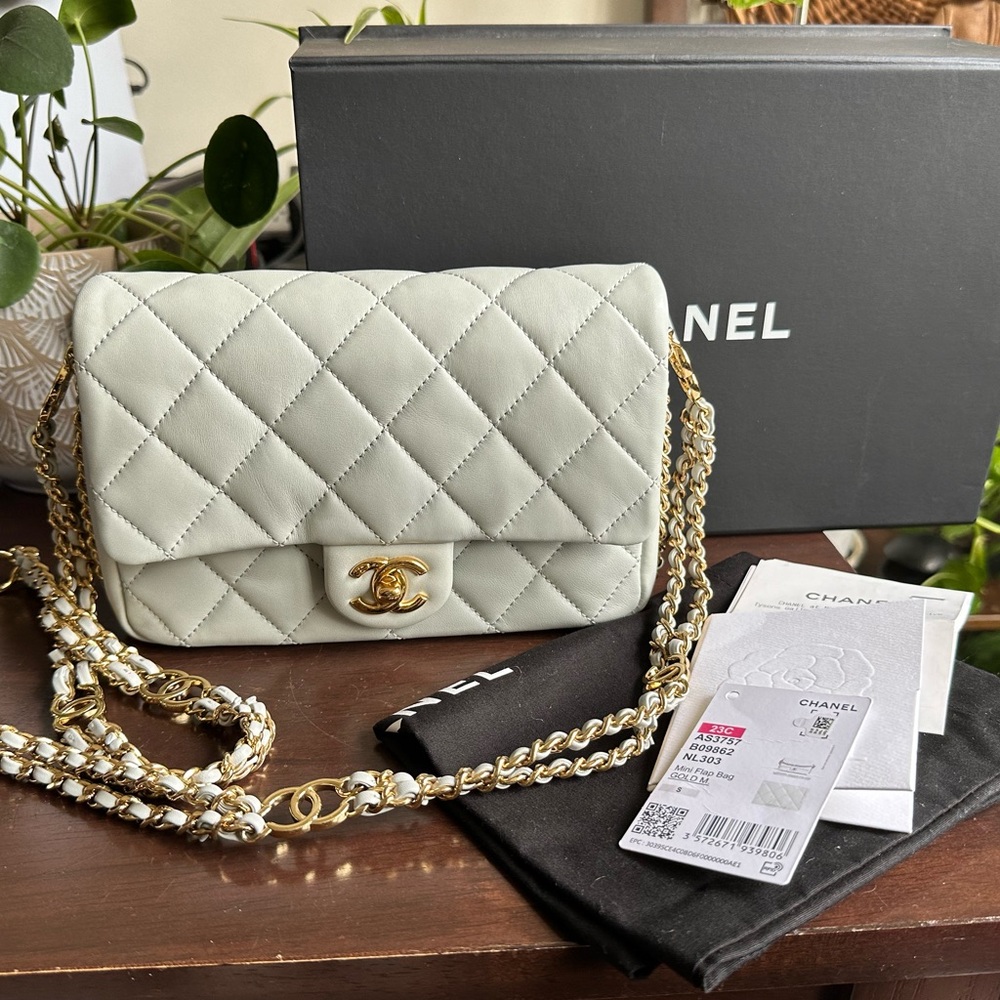 Chanel Classic Mini CC You Flap Bag Light Gray with Gold Hardware NEW